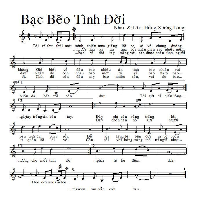 Sheet nhạc Bạc Bẽo Tình Đời